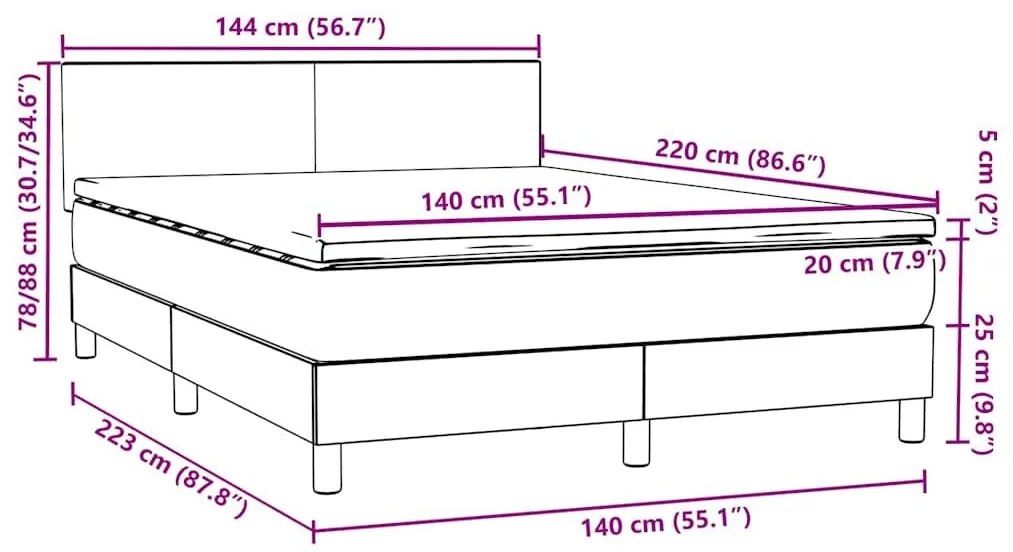 Box Spring κρεβάτι με στρώμα ροζ 140x220 cm Βελούδινο - Ροζ