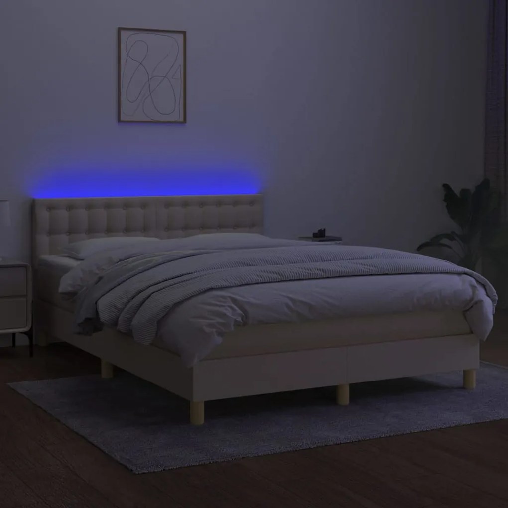 ΚΡΕΒΑΤΙ BOXSPRING ΜΕ ΣΤΡΩΜΑ &amp; LED ΚΡΕΜ 140X200 ΕΚ. ΥΦΑΣΜΑΤΙΝΟ 3134042