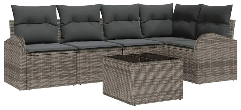 vidaXL Σετ Καναπέ Κήπου με μαξιλάρι 6 pcs Γκρι Πολυ ράταν