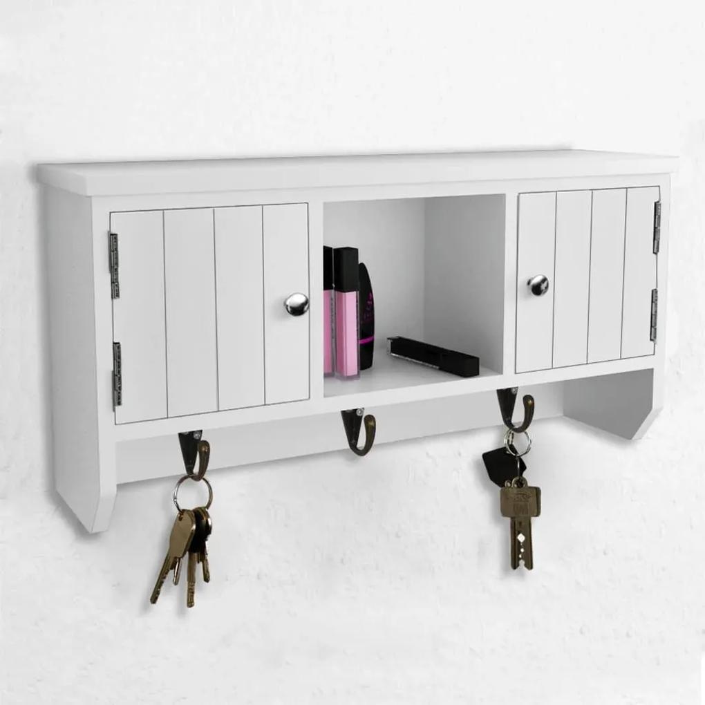 Ντουλάπι Τοίχου για Κλειδιά &amp; Κοσμήματα με Πόρτες και Άγκιστρα - Λευκό