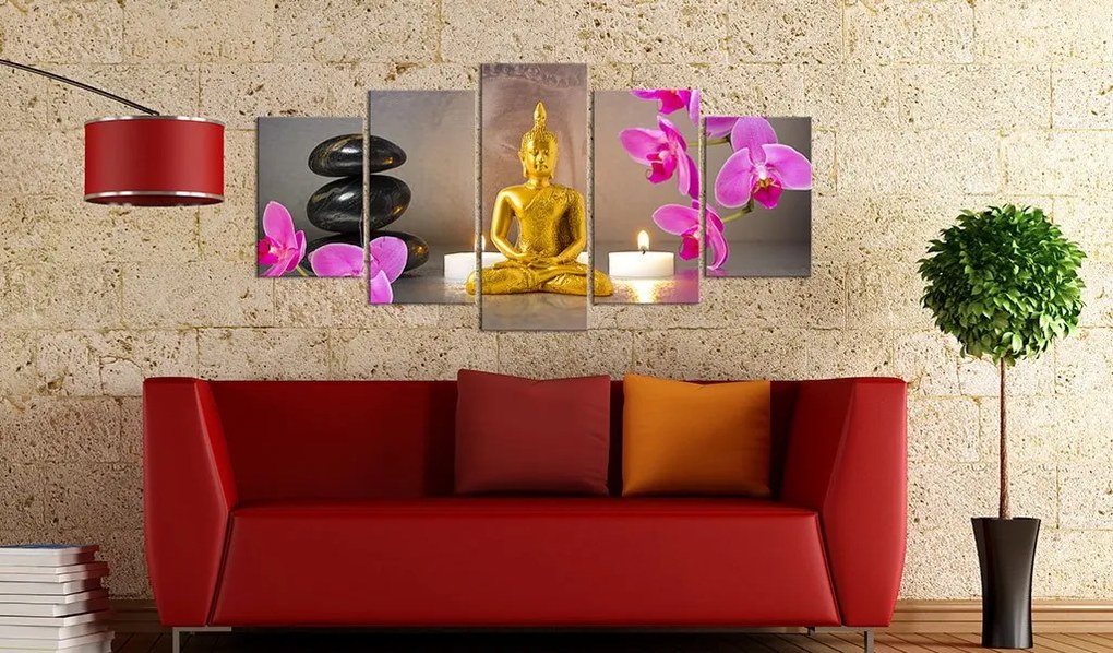 Πίνακας - Golden Buddha and orchids - 100x50