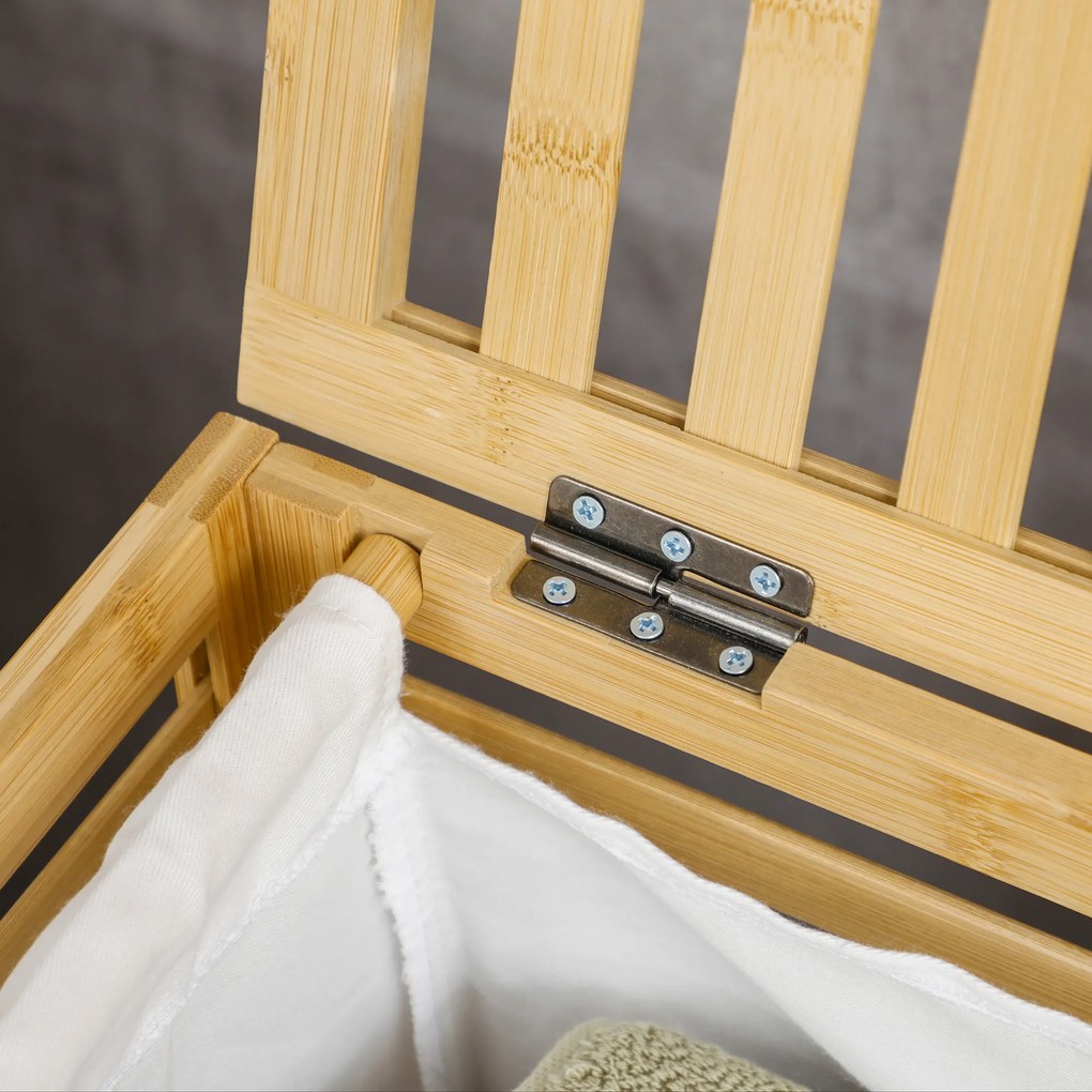 HOMCOM Καλάθι απλύτων από μπαμπού, αφαιρούμενη τσάντα πλυντηρίου, αδιάβροχο, Φυσικό + Μπεζ