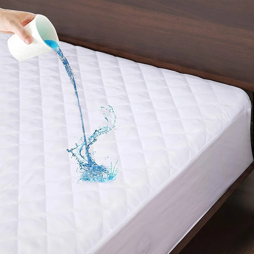 Επίστρωμα Καπιτονέ Αδιάβροχο Microfiber Υπέρδιπλο 160x200+35εκ. Λευκό Komvos Home 7015089-1