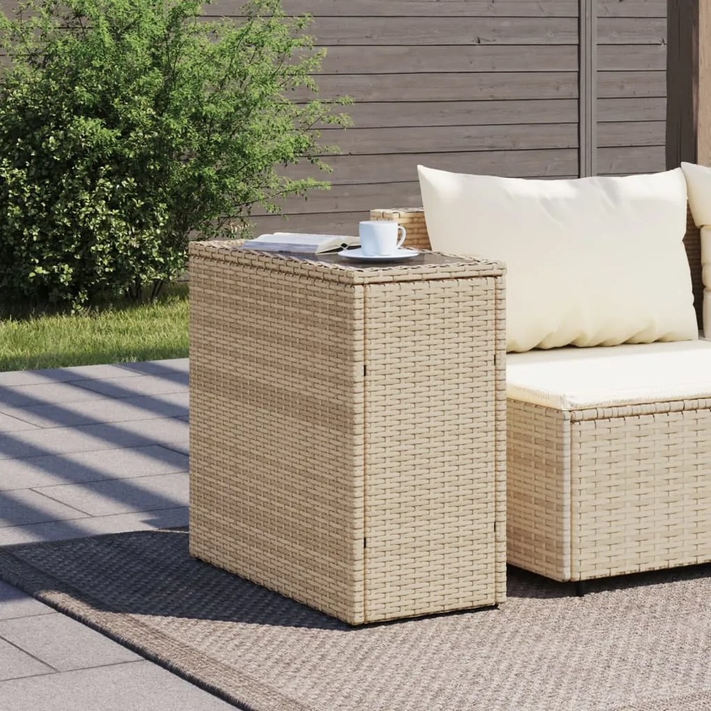 vidaXL Τραπέζι Κήπου με Γυάλινη Επιφ. Μπεζ 58x27,5x55 εκ. Συνθ. Ρατάν