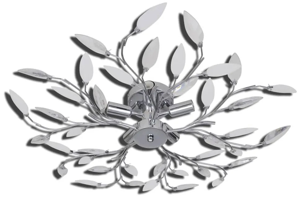 Φωτιστικό Οροφής με Βραχίονες Φύλλων Διάφανο & Λευκό για 5 Λάμπες E14