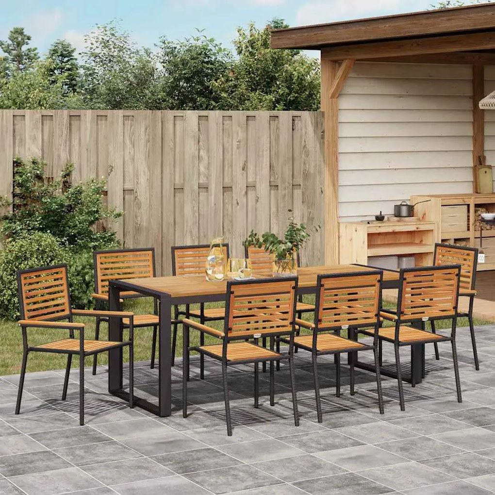 vidaXL Σέτ φαγητού για κήπο 9 pcs Μαύρος, Ξύλο 200 x 80 x 75 cm