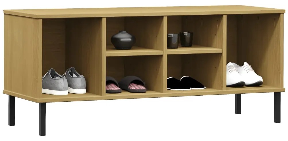 vidaXL Παπουτσοθήκη OSLO Καφέ 106x35x45 εκ. Μασίφ Ξύλο με Μεταλ. Πόδια