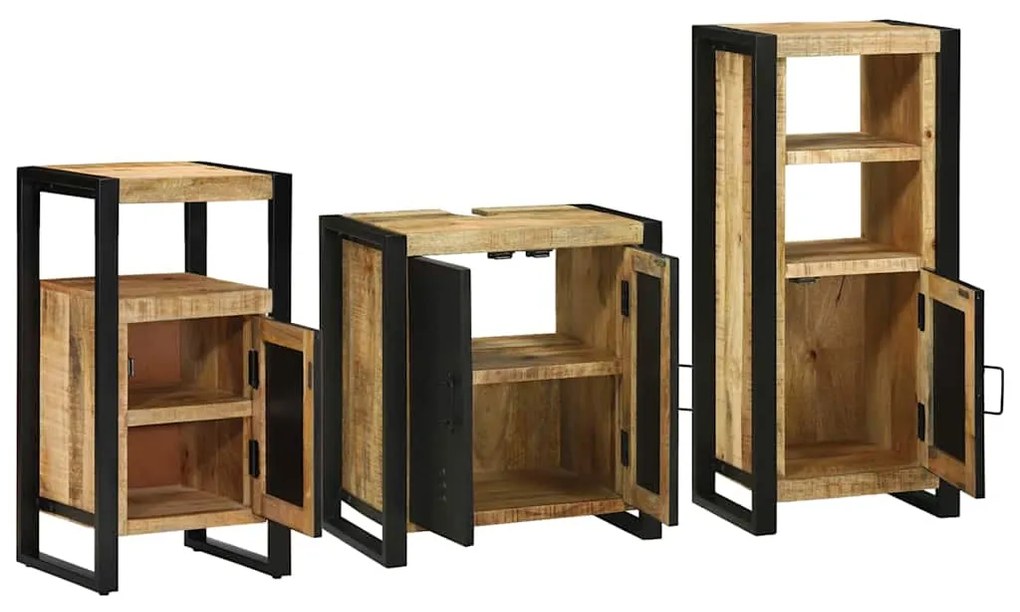 vidaXL Σετ Επίπλων Μπάνιου 3 pcs Καφέ και Μαύρο Στερεό ξύλο μάνγκο