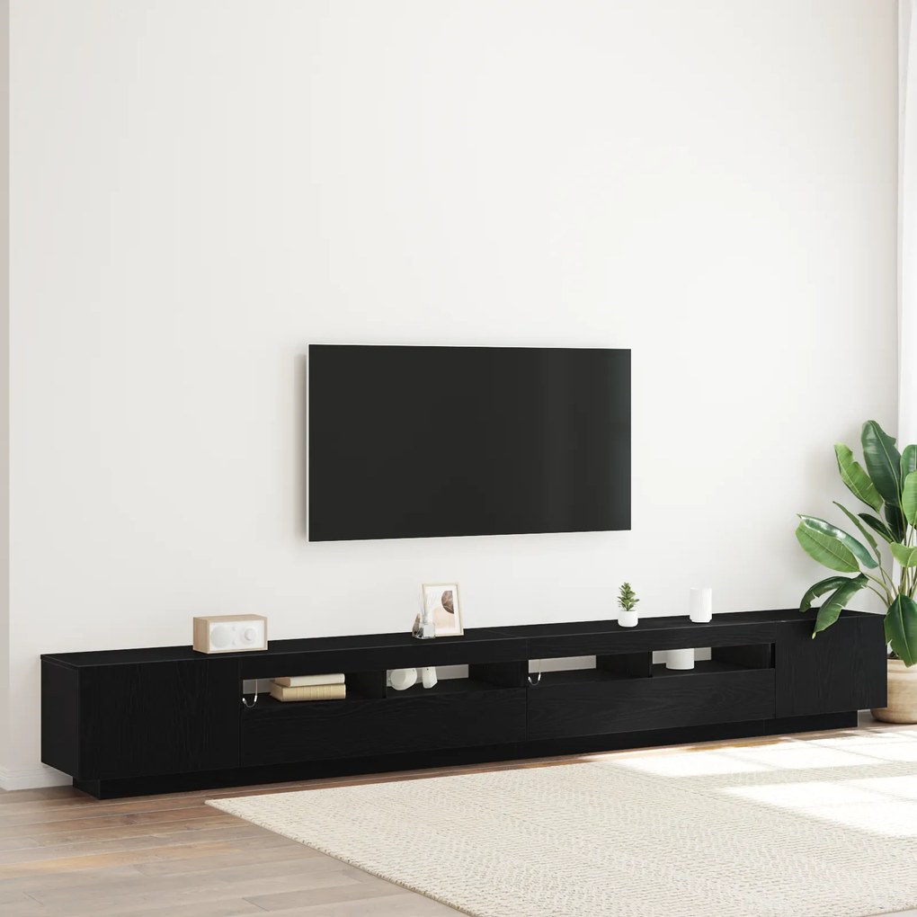 vidaXL Ντουλάπι τηλεόρασης με LED φώτα Μαύρο Δρυς 300x35x40 εκ. Κατασκευασμένο από Ξύλο