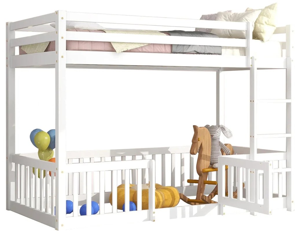 Κουκέτα παιδική PLAYKID με Παρκάκι Ξύλο Πεύκου Λευκό 190x90 εκ. 208x151.5x150 εκ.