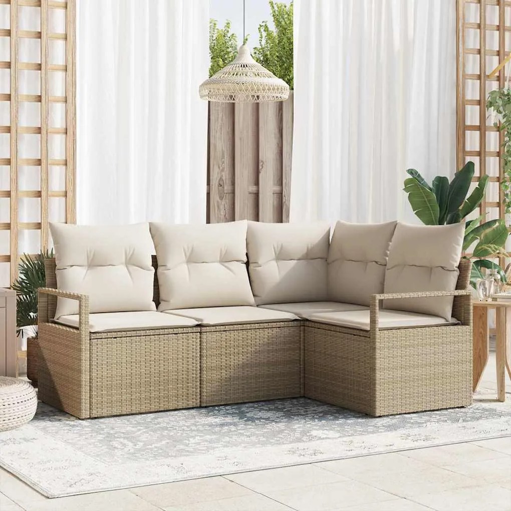 vidaXL Σετ Καναπέ Κήπου 4 pcs Μπεζ Πολυ ράταν