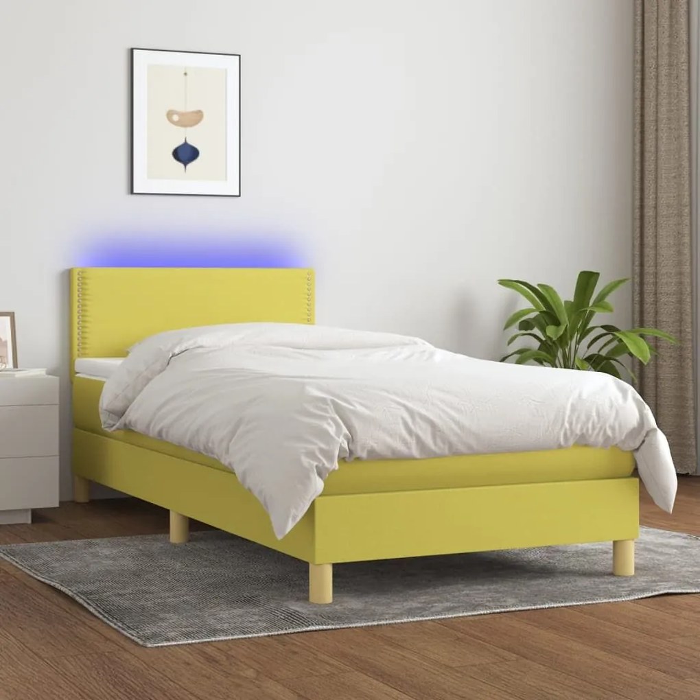 ΚΡΕΒΑΤΙ BOXSPRING ΜΕ ΣΤΡΩΜΑ &amp; LED ΠΡΑΣΙΝΟ 100X200 ΕΚ ΥΦΑΣΜΑΤΙΝΟ 3133620