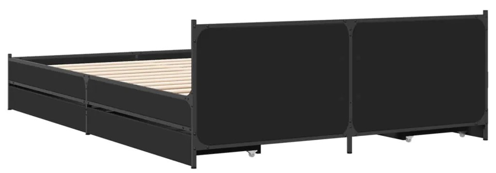 vidaXL Πλαίσιο Κρεβατιού με Συρτάρια Μαύρο 140x200 εκ Επεξεργ. Ξύλο