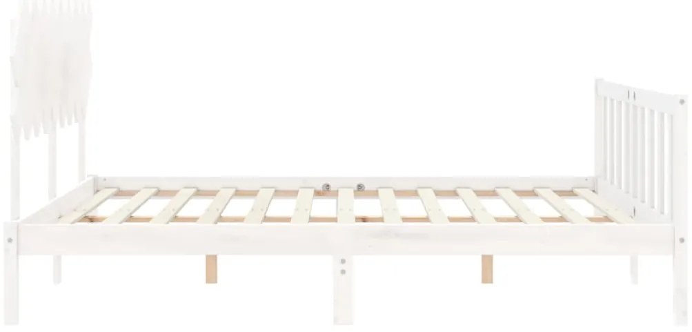 vidaXL Πλαίσιο Κρεβατιού με Κεφαλάρι Λευκό Μασίφ Ξύλο Super King