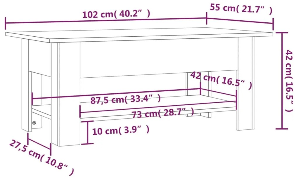 vidaXL Τραπεζάκι Σαλονιού Λευκό 102 x 55 x 42 εκ. από Μοριοσανίδα