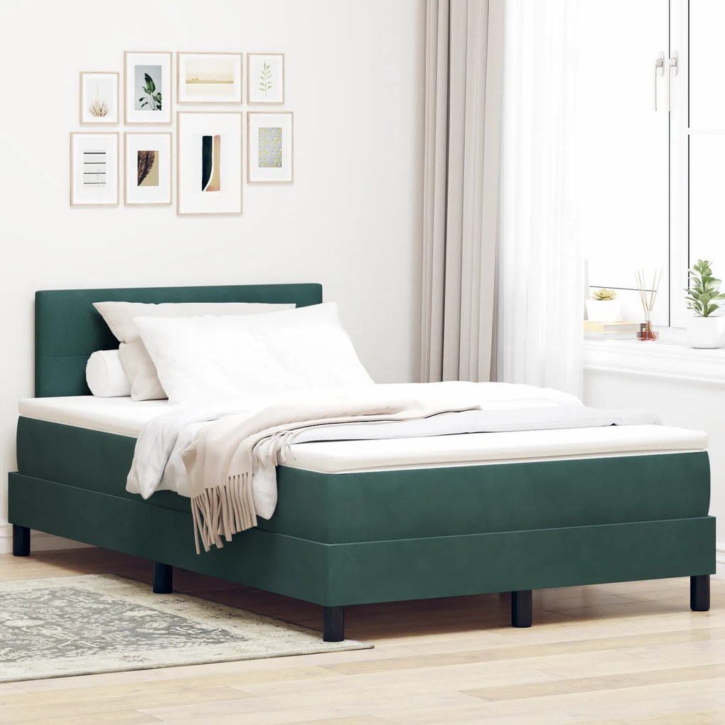 vidaXL Κρεβάτι Box Spring με Ματράς & LED Σκούρο Πράσινο 120x190 εκ. Βελούδο