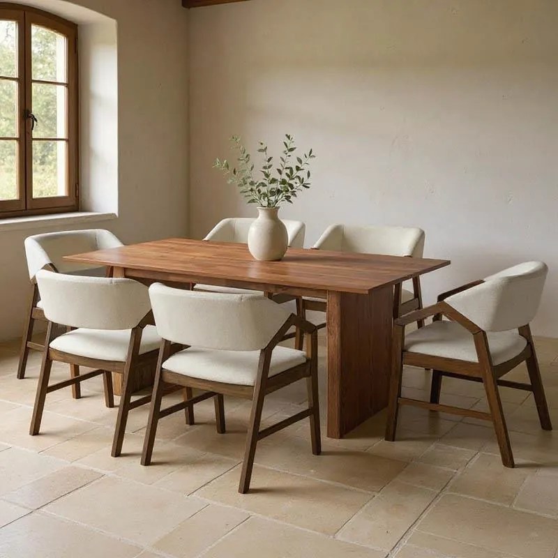 Σετ Τραπεζαρίας Eleganza-Livia 7 τεμ. mdf σε καρυδί-εκρού απόχρωση 180x99x75.8εκ 180x99x75.8 εκ.