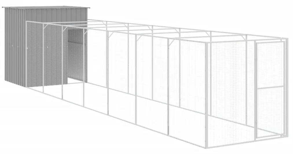 vidaXL Σπιτάκι Σκύλου με Αυλή Αν. Γκρι 165x863x181 εκ. Γαλβαν. Χάλυβας