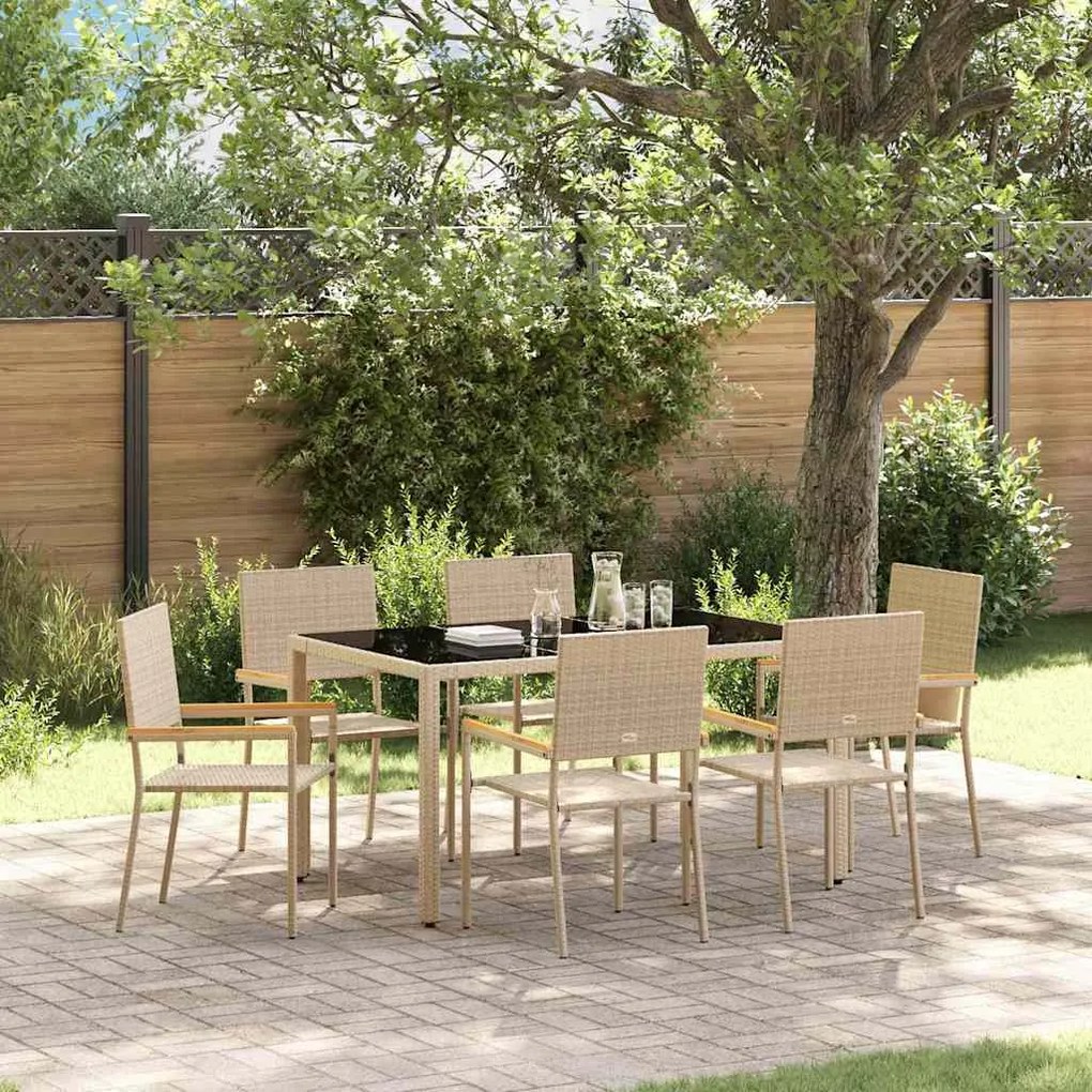 vidaXL Σέτ φαγητού για κήπο 7 pcs Μπεζ 150 x 90 x 75 cm