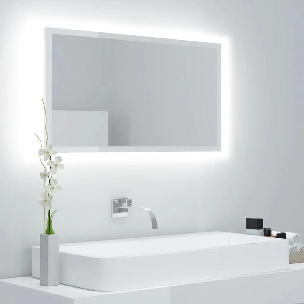 Καθρέφτης Μπάνιου με LED Γυαλ. Λευκό 80x8,5x37 εκ. Ακρυλικός