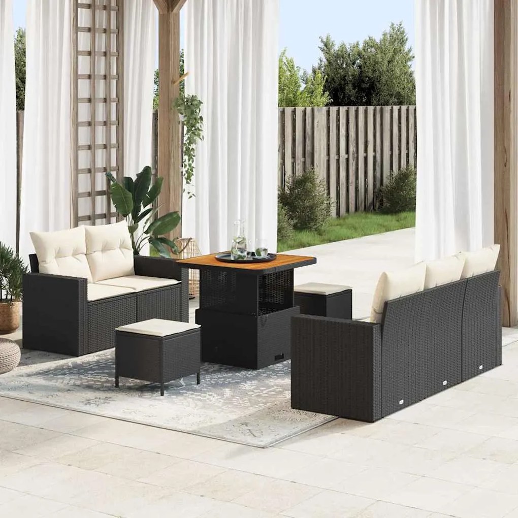 vidaXL Σετ Καναπέ Κήπου Ρυθμιζόμενο ύψος 8 pcs Μαύρο συνθετικό ρατάν