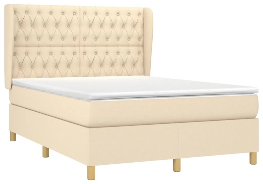 vidaXL Κρεβάτι Boxspring με Στρώμα Κρεμ 140x200 εκ. Υφασμάτινο