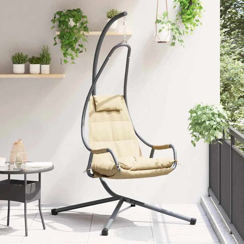 vidaXL Κρεμαστή καρέκλα αυγό Μπεζ 94 x 107 x 196.5 εκ. Ατσάλι