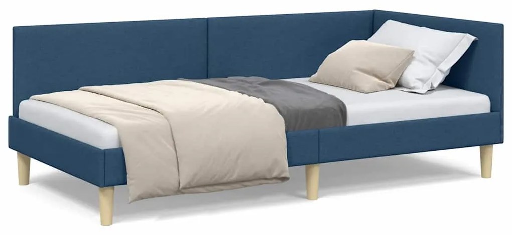 vidaXL Κρεβάτι Γωνίας Μπλε 90 εκ x 190 εκ Ύφασμα και Κόντρα Πλακέ