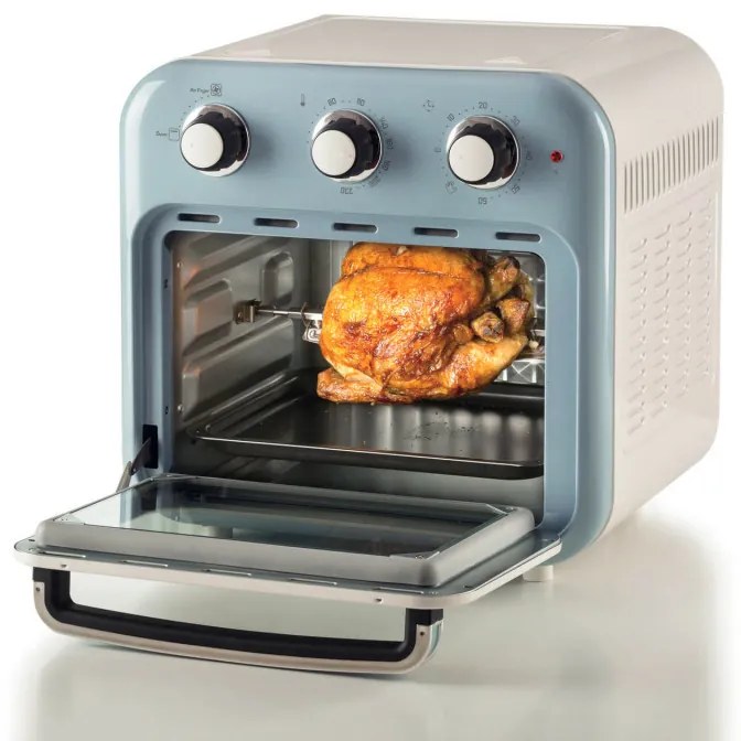 Φριτέζα-φούρνος ζεστού αέρα Ariete VINTAGE 4632/05, 1400W, 16 l, Μέχρι 230C, Χρονοδιακόπτης 60 min, Περιστρεφόμενο καλάθι, Λευκό/Μπλε