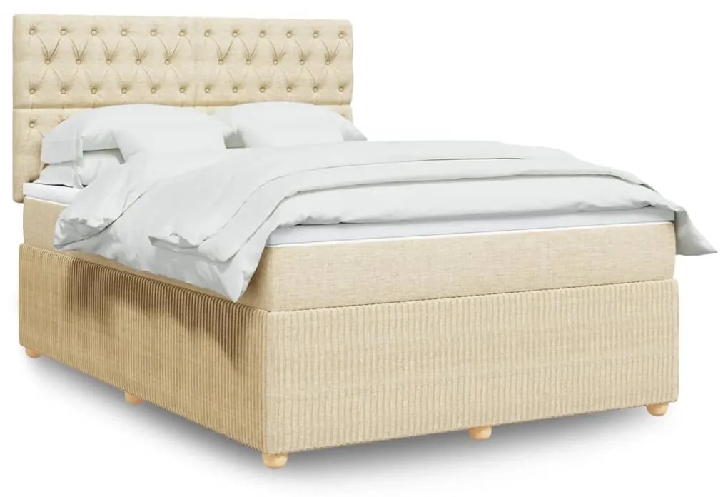 Κρεβάτι Boxspring με Στρώμα Κρεμ 160x200 εκ. Υφασμάτινο - Κρεμ