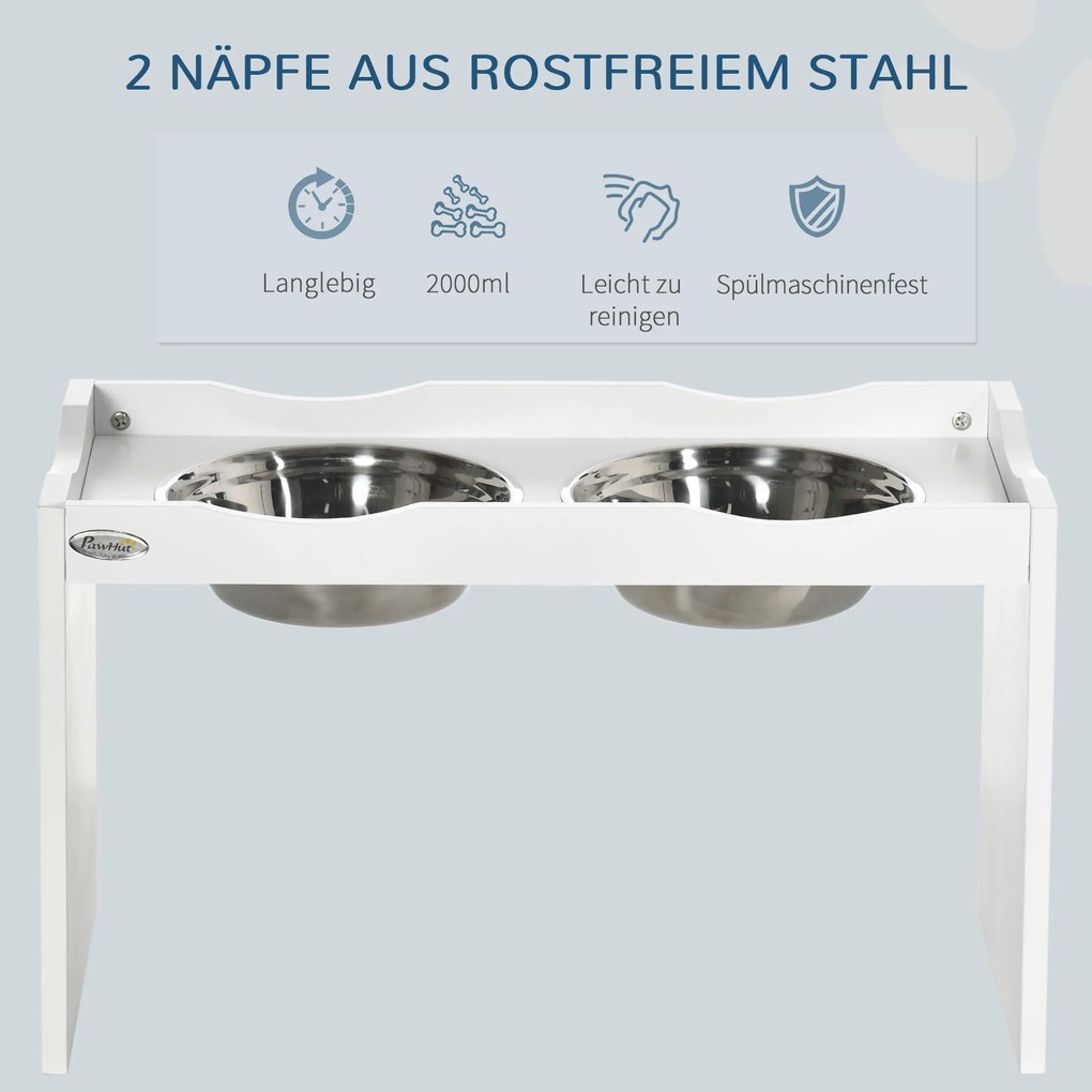 PawHut Σταθμός Τροφοδοσίας, Βάση Μπολ, 2 Μπολ Τροφοδοσίας 2 λίτρων το καθένα, Ανοξείδωτο Ατσάλι, για Μεγάλους Σκύλους, Λευκό, 63 x 30 x 24cm