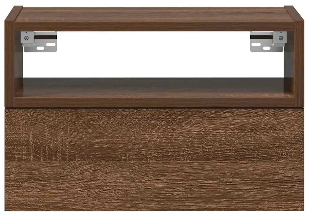 Κομοδίνα Επιτοίχια 2 τεμ. Καφέ Δρυς 45x26x28,5 εκ. - Καφέ