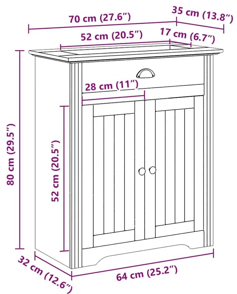 Ντουλάπι νιπτήρα μπάνιου "BODO" Λευκό 70x35x80 cm - Λευκό