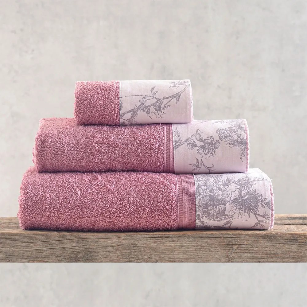 Πετσέτες Aurora (Σετ 3τμχ) Pomegranate-Pink Ρυθμός Towels Set 70x140cm 100% Πενιέ Βαμβάκι