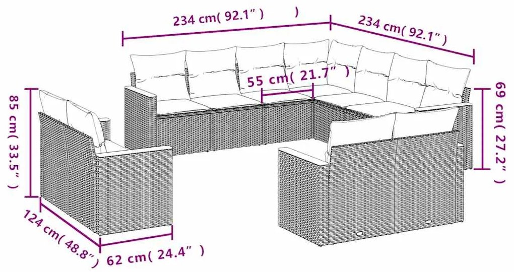 vidaXL Σαλόνι Κήπου Σετ 11 Τεμαχίων Μαύρο Συνθετικό Ρατάν με Μαξιλάρια