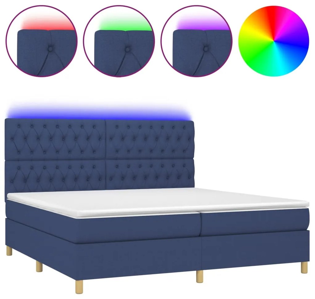 ΚΡΕΒΑΤΙ BOXSPRING ΜΕ ΣΤΡΩΜΑ &amp; LED ΜΠΛΕ 200X200 ΕΚ. ΥΦΑΣΜΑΤΙΝΟ 3135707