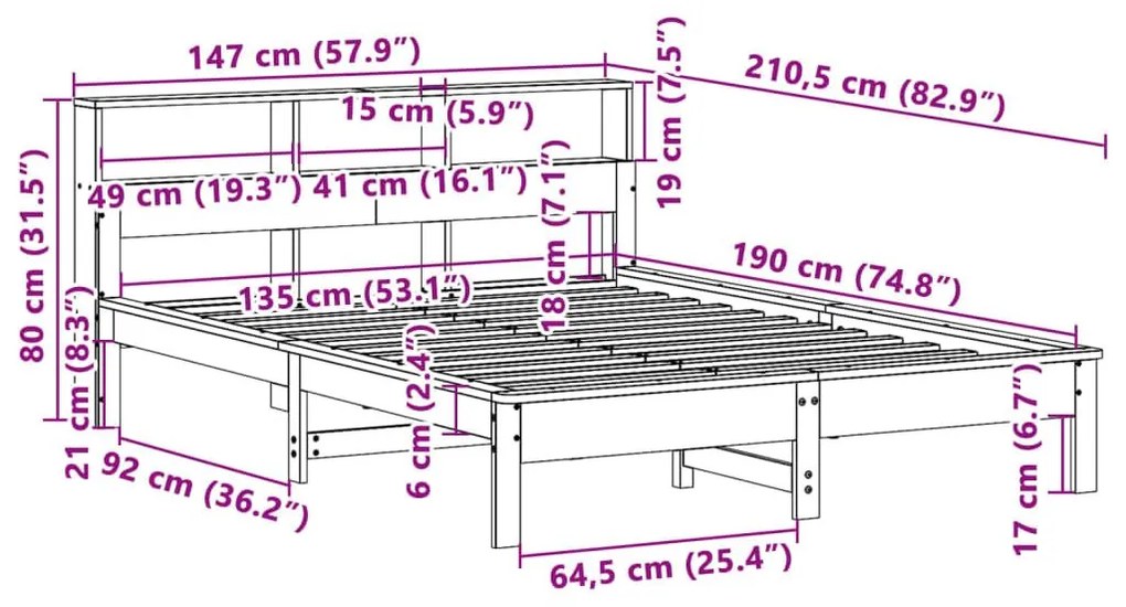 Σκελετός Κρεβ. Χωρίς Στρώμα Λευκό 135x190 εκ Μασίφ Πεύκο - Λευκό