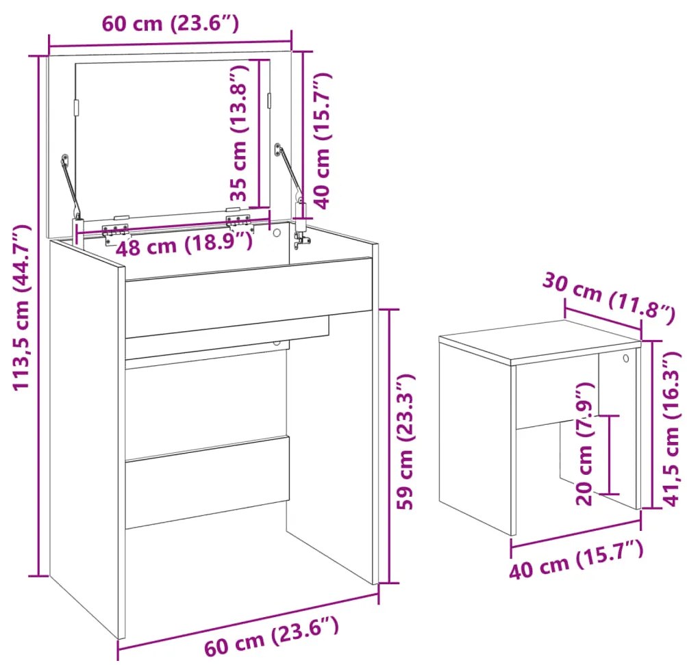 Μπουντουάρ με Καθρέφτη Sonoma Δρυς 60x40x113,5 εκ. - Καφέ