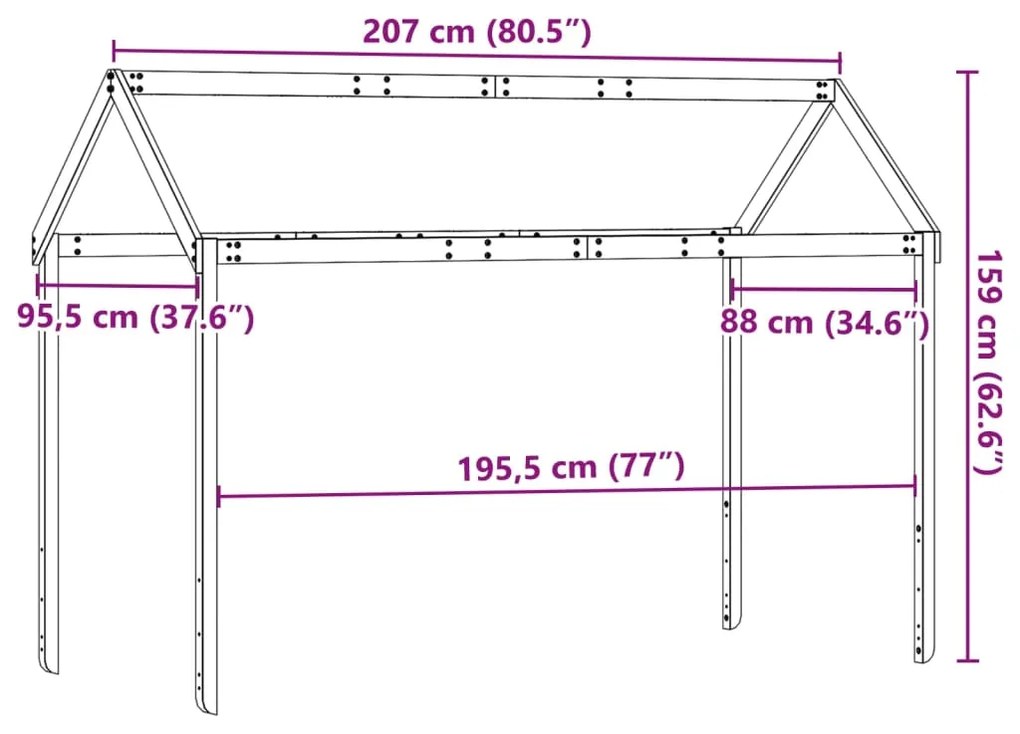 Οροφή Κρεβατιού Παιδική Λευκό 207x95,5x159εκ. Μασίφ Ξύλο Πεύκου - Λευκό