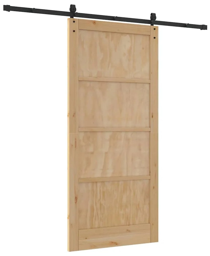 vidaXL Συρόμενη Πόρτα Χειροκίνητος Καφέ 93 x 202 cm Μασίφ ξύλο πεύκου