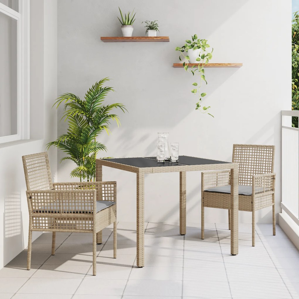 vidaXL Σετ Τραπεζαρία Κήπου 3 Τεμαχίων με Μαξιλάρια Μπεζ Πολυ Ράτα