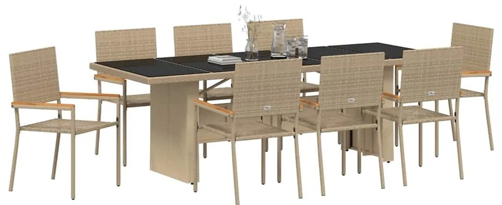 vidaXL Σέτ φαγητού για κήπο 9 pcs Μπεζ συνθετικό ρατάν