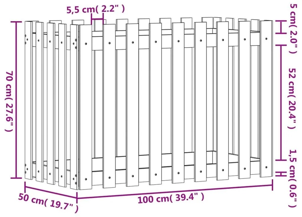 Ζαρντινιέρα Υπερυψωμένη Σχ Φράχτη 100 x 50 x 70 εκ. Μασίφ Πεύκο - Καφέ