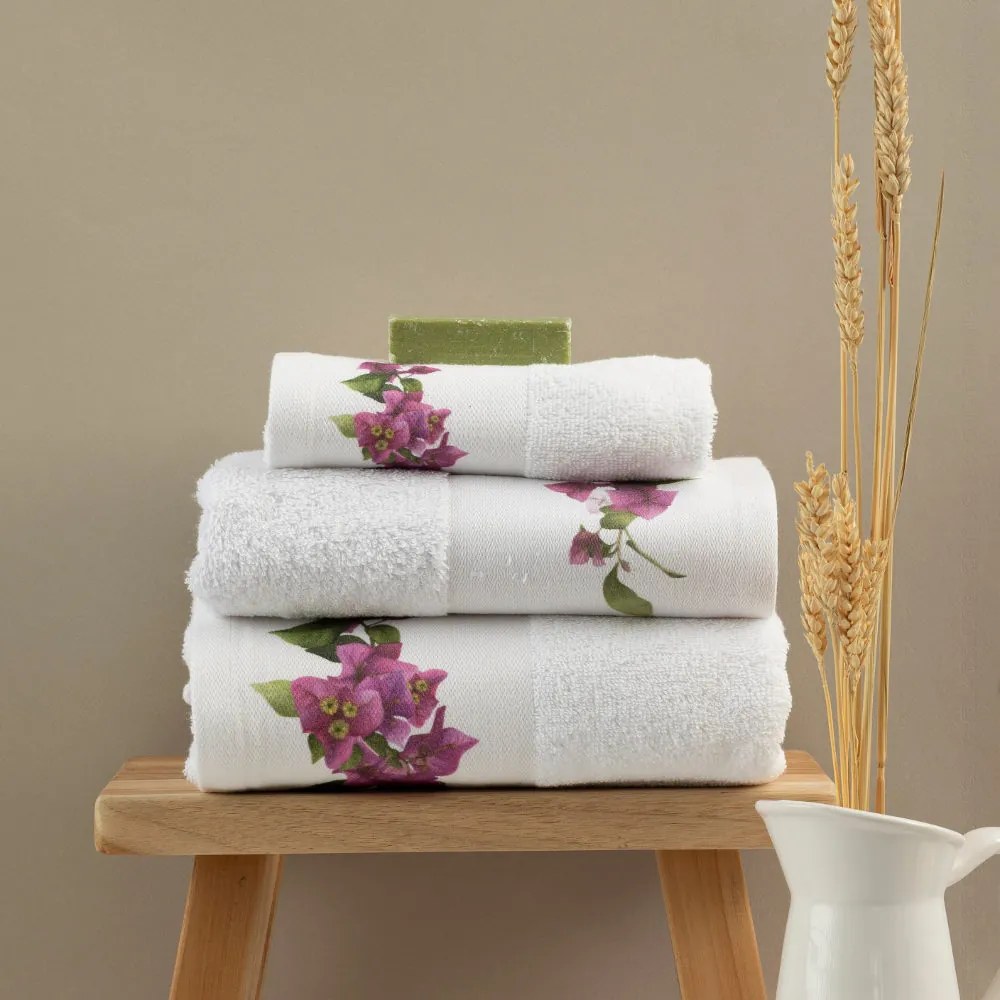 Πετσέτες Σετ 3ΤΜΧ Bougainvillea - 70 x 140 / 50 x 90 / 30 x 50 cm - Λευκό - Borea