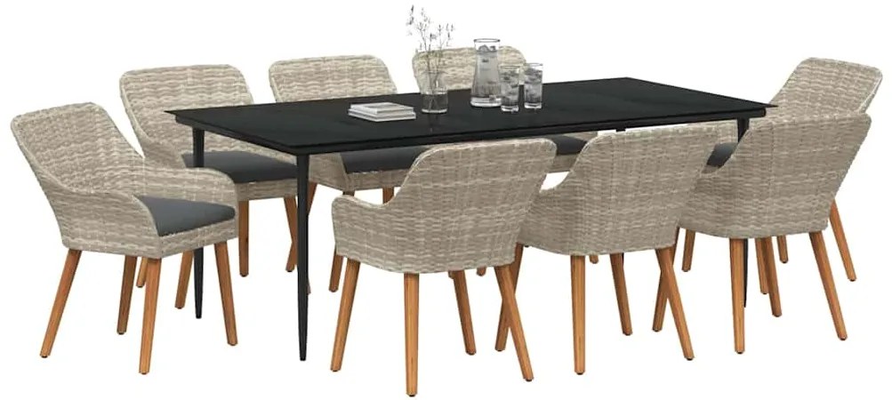 vidaXL Σέτ φαγητού για κήπο 9 pcs Ανοιχτό γκρι συνθετικό ρατάν