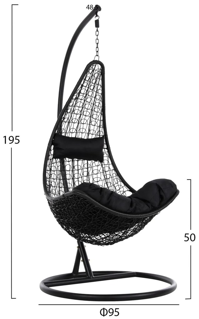 ΚΡΕΜΑΣΤΗ ΠΟΛΥΘΡΟΝΑ ΦΩΛΙΑ MILLIE ΜΕΤΑΛΛΟ-ΣΥΝΘ.RATTAN ΜΑΥΡΟ Φ95x195Υεκ.