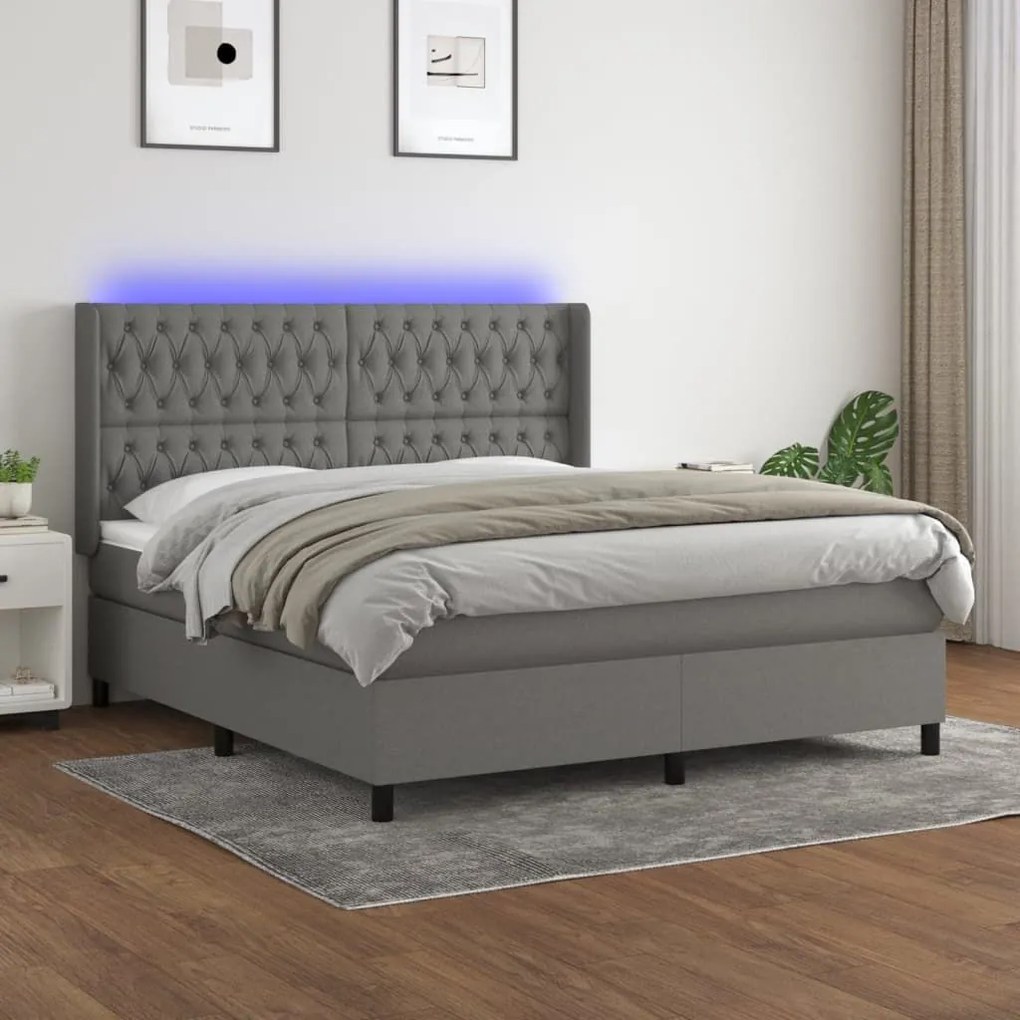 ΚΡΕΒΑΤΙ BOXSPRING ΜΕ ΣΤΡΩΜΑ &amp; LED ΣΚ.ΓΚΡΙ 180X200 ΕΚ ΥΦΑΣΜΑΤΙΝΟ 3138574