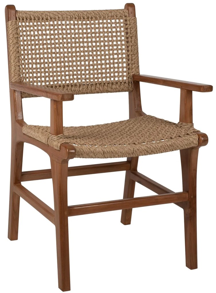 Καρέκλα-Πολυθρόνα C9385.01 Μασίφ Ξύλο Teak Rattan και Σχοινί 54x58x88Υεκ. 54x58x88 εκ.
