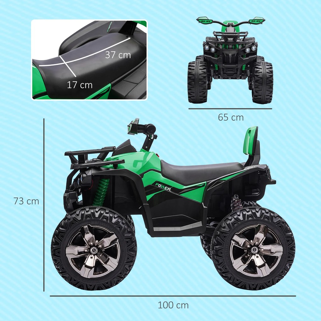 HOMCOM Ηλεκτρικό Quad για παιδιά, Φως &amp; Σύνδεση Μουσικής, 3-8 km/h, για 3-5 ετών, Πράσινο