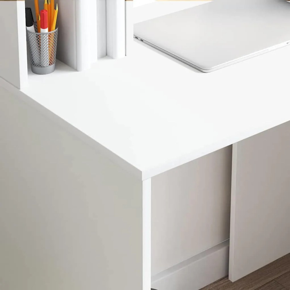 vidaXL Γραφείο με ράφι Λευκό 91 x 50 x 149 εκ Επεξεργασμένο ξύλο